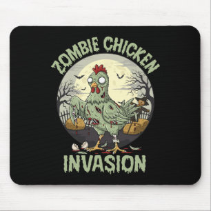 Zombie Chicken Invasion Funny Halloween Mouse Pad