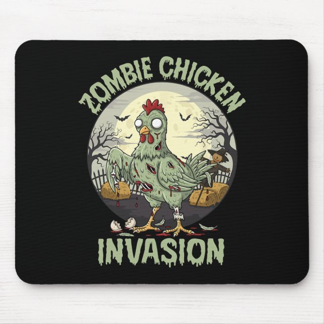 Zombie Chicken Invasion Funny Halloween  Mouse Pad (Front)