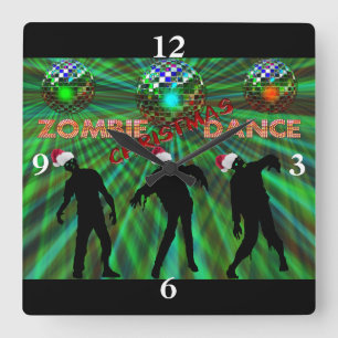 Zombie Christmas Disco Dance Square Wall Clock