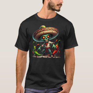Zombie Cinco de Mayo Man and Hot Peppers T-Shirt