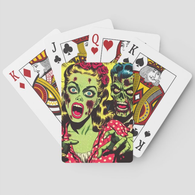 Zombie Couple Retro Comics Playing Cards (Back)
