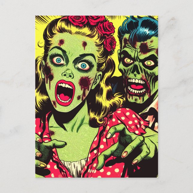 Zombie Couple Retro Comics Postcard (Front)