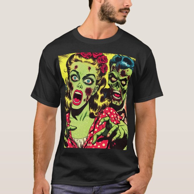 Zombie Couple Retro Comics T-Shirt (Front)