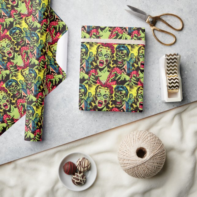 Zombie Couple Retro Comics Wrapping Paper (Crafts)