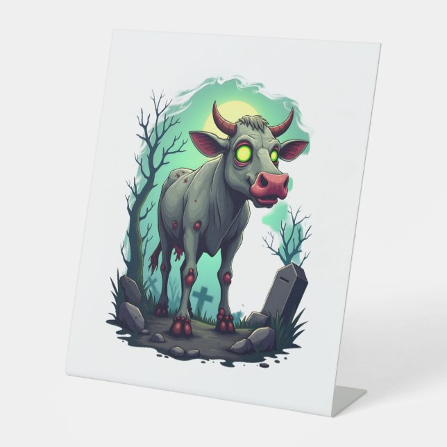 Zombie Cow Apocalypse Pedestal Sign (Front)