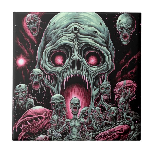 Zombie Creatures Sci-fi Horror Art Ceramic Tile (Front)