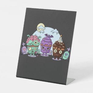 Zombie Cupcake Halloween Pedestal Sign