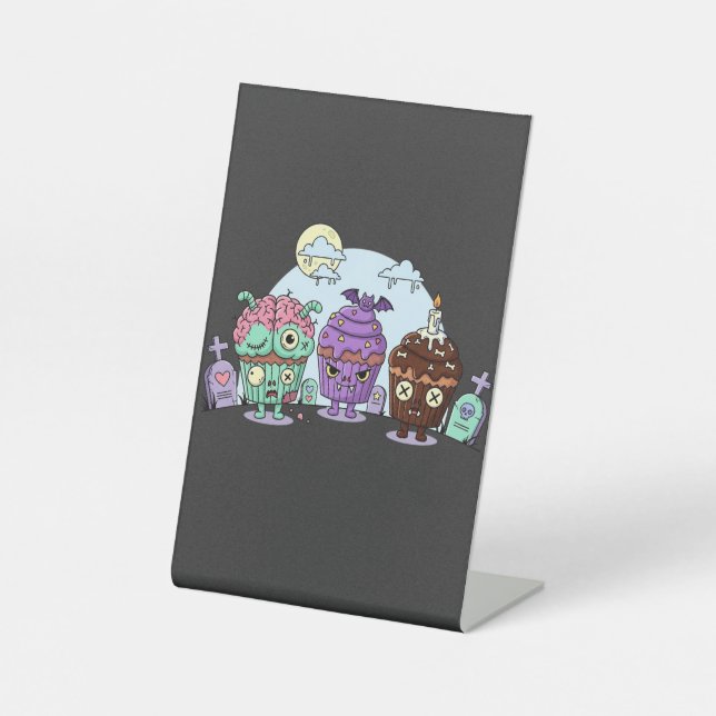 Zombie Cupcake Halloween Pedestal Sign (Front)