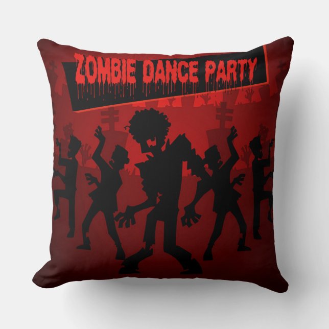 Zombie Dance Party Black & Orange Cushion (Front)