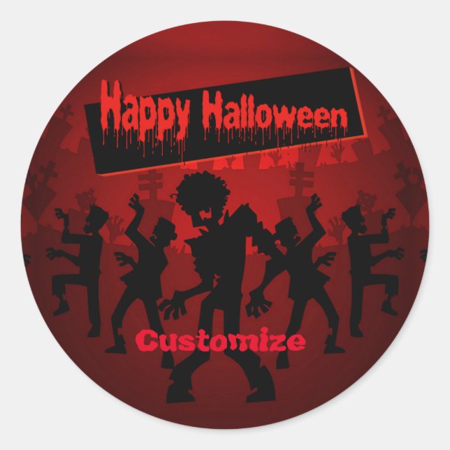Zombie Dance Party Happy Halloween Classic Round Sticker (Front)