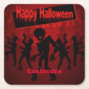 Zombie Dance Party Happy Halloween Square Paper Coaster