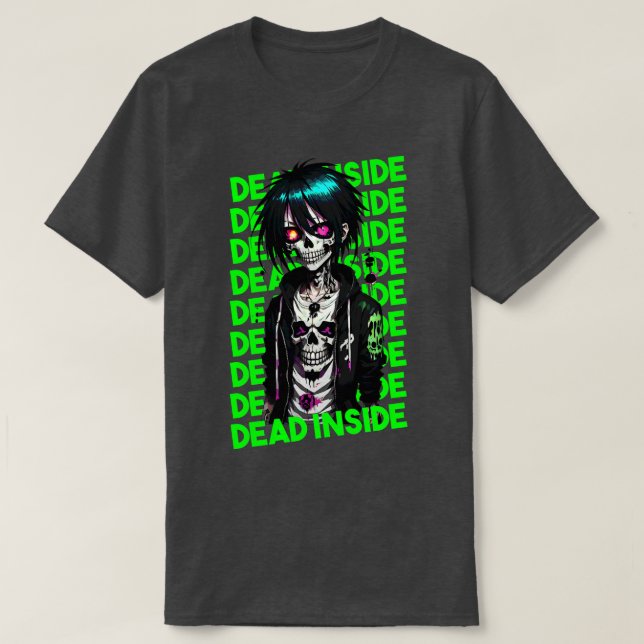 Zombie Dead Inside Green Text T-Shirt (Design Front)