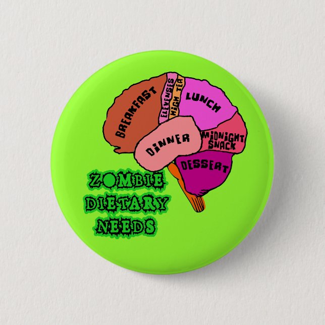 ZOMBIE DIETARY NEEDS: Brains! Tshirts 6 Cm Round Badge (Front)