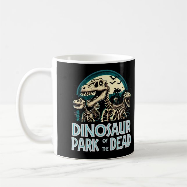 Zombie Dinosaur Park of the Dead Funny Halloween Coffee Mug (Left)