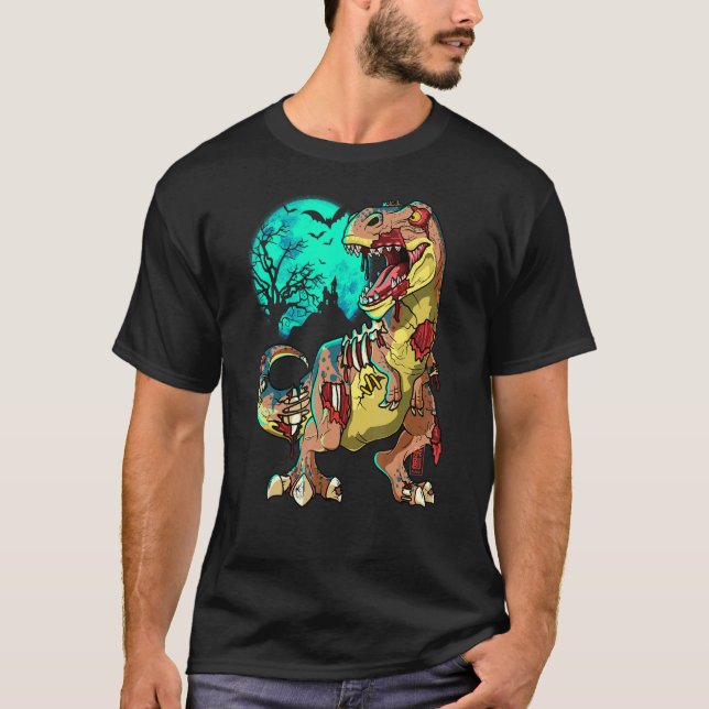 Zombie Dinosaur T Rex Halloween Kids Monster Creep T-Shirt (Front)