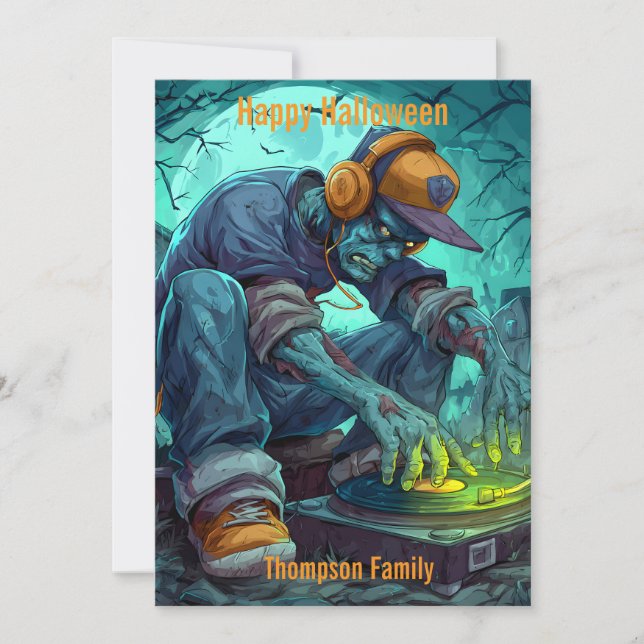 Zombie DJ Rave Halloween Party Vibes Card (Front)