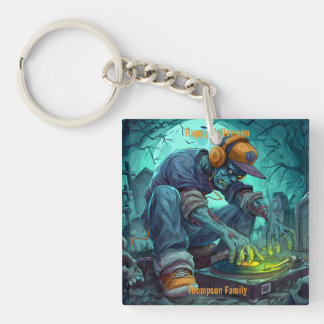 Zombie DJ Rave Halloween Party Vibes Key Ring