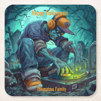 Zombie DJ Rave Halloween Party Vibes Square Paper Coaster