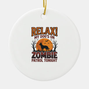 Zombie Dog Patrol Vintage Halloween Shirt Design_1 Ceramic Ornament