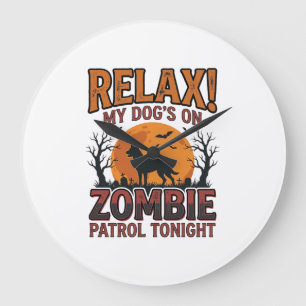 Zombie Dog Patrol Vintage Halloween Shirt Design_1 Large Clock