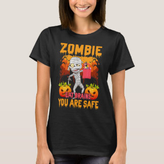 Zombie Eat Brains You Are Safe Scary Pumpkin Zombi T-Shirt