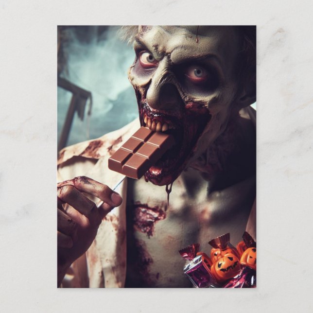 Zombie Eating Halloween Chocolate Postcard (Front)