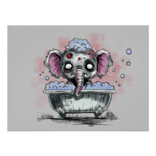 Zombie Elephant in a Bathtub Poster