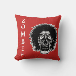 ZOMBIE -Face -Black & White On Red Cushion