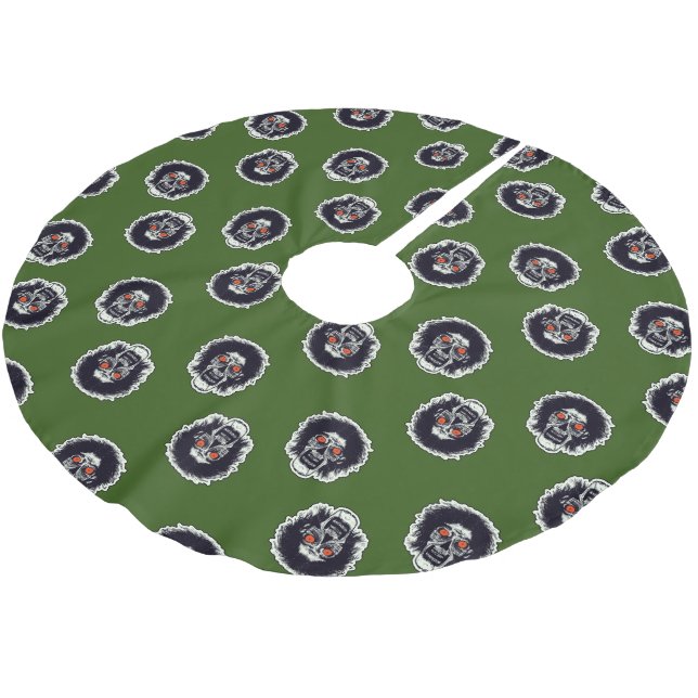 Zombie Face On Green Brushed Polyester Tree Skirt (Angled)
