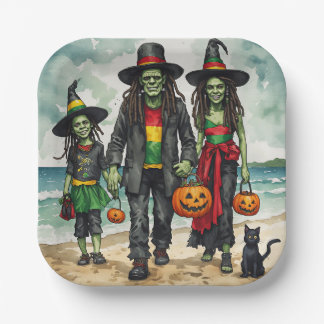 Zombie Family Beach Halloween Plate