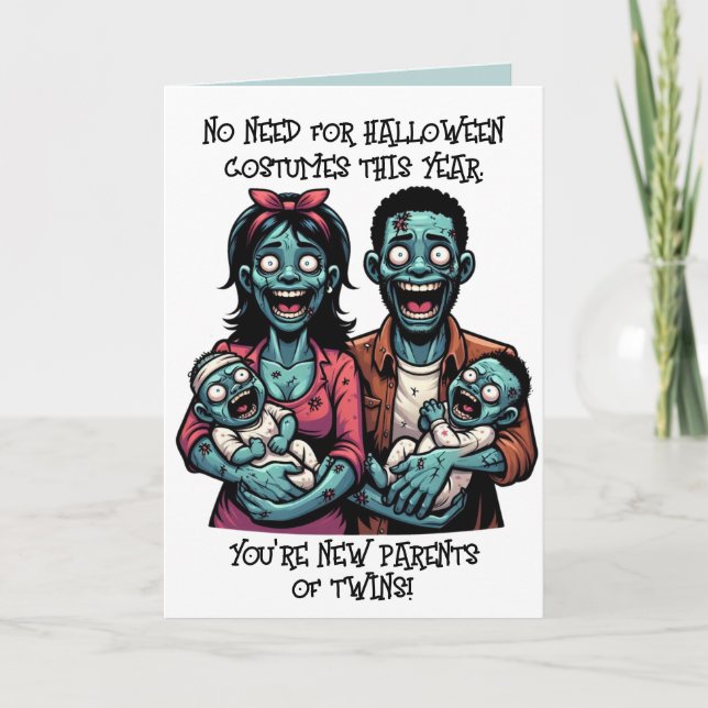 Zombie Family with Twin Boys | Funny Halloween  Card (Front)