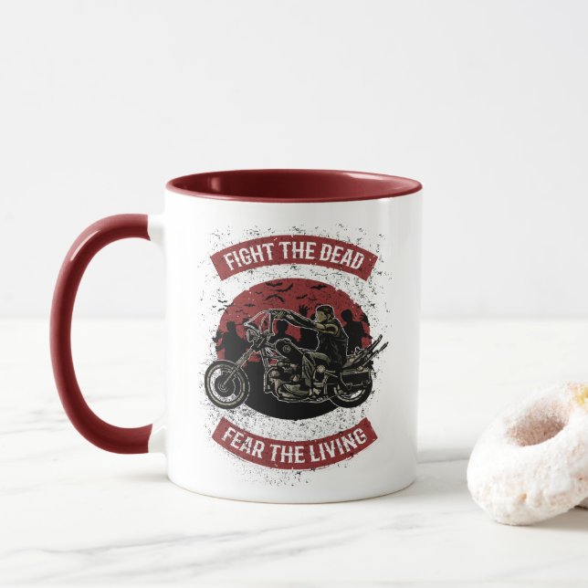 Zombie Fighter Motorcycle Rider Mug (With Donut)
