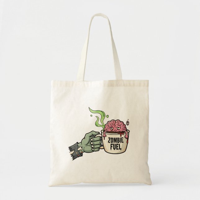 Zombie Fuel Brain Coffee Halloween Funny Tote Bag (Front)