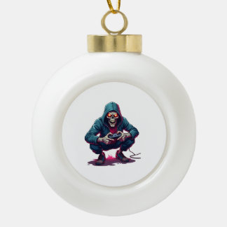 Zombie Gamer � Funny Halloween Gaming Shirt Ceramic Ball Christmas Ornament