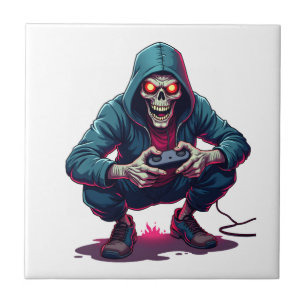 Zombie Gamer � Funny Halloween Gaming Shirt Ceramic Tile