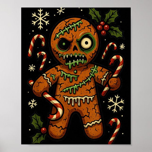 Zombie Gingerbread Man Christmas Zombie T Shirt  Poster (Front)
