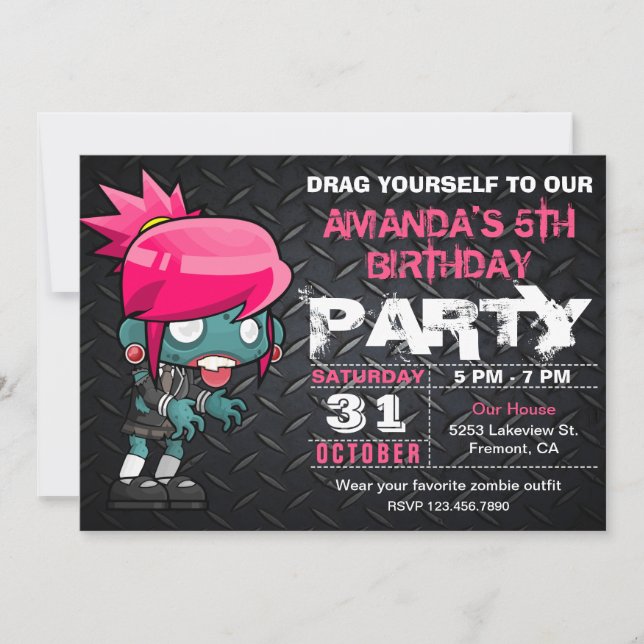 Zombie Girl Halloween Costume Birthday Invitation (Front)