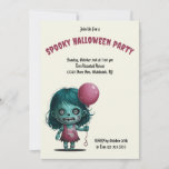 Zombie girl with balloon. Spooky Halloween Party Invitation<br><div class="desc">Zombie little girl with balloon. Perfect design invitation for Halloween Party.</div>