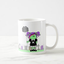 Zombie Girl with Brain Balloon in Cemetery Mug