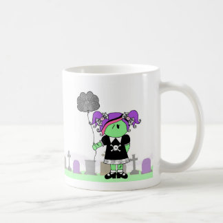 Zombie Girl with Brain Balloon in Cemetery Mug