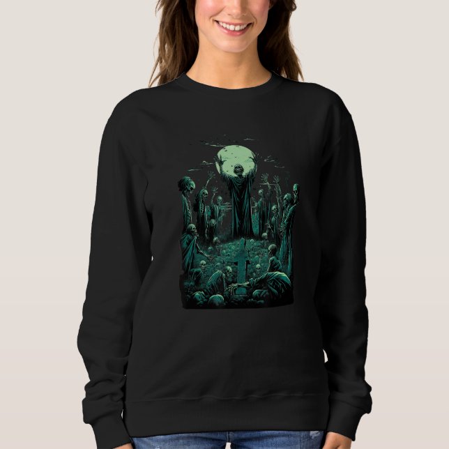 Zombie Graveyard Moon Skeleton For Mom and Dad Boy Sweatshirt (Front)