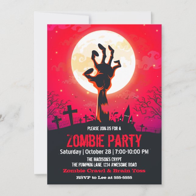 Zombie Graveyard Red Halloween Invitation (Front)