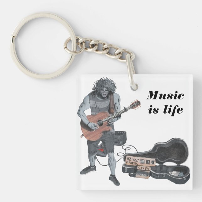 Zombie Guitar Musician Life Keychain (Front)