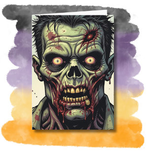 Zombie Halloween Colouring Page Inside Card