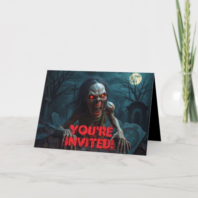 Zombie Halloween Graveyard Fullmoon Invitation (Front)