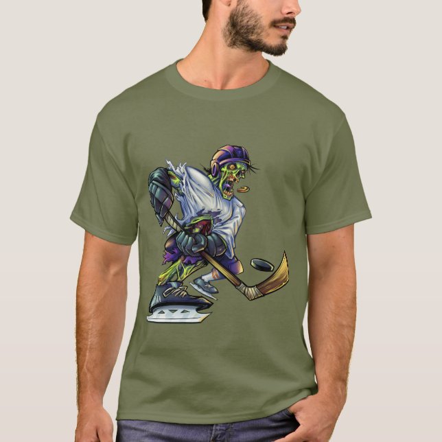 Zombie Halloween Hockey Player Funny Men's T-Shirt (Front)