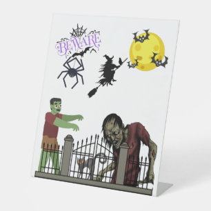 Zombie Halloween Land Pedestal Sign