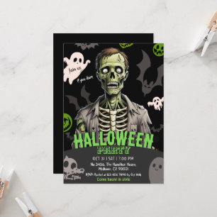 Zombie Halloween Party Ghost Bat bones Spooky Invitation