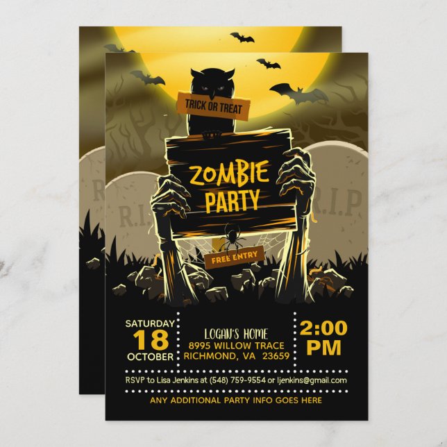 Zombie Halloween Party Invitation (Front/Back)