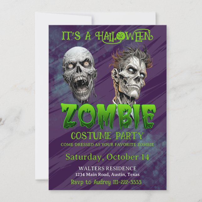Zombie Halloween Party Skeleton Creepy Apocalypse Invitation (Front)